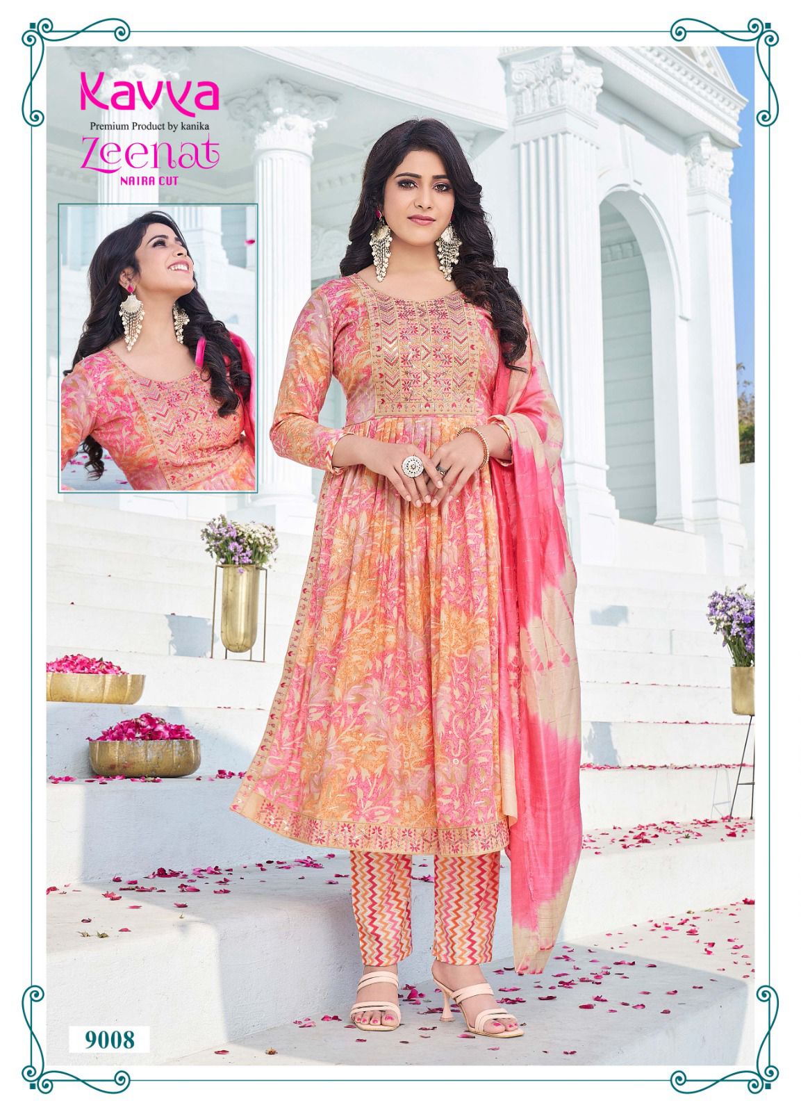 Zeenat Vol 9 By Kavya Naira Cut Printed Kurti With Bottom Dupatta Wholesale Online
